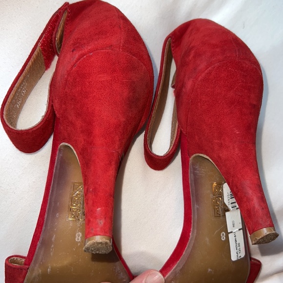 Jeffrey Campbell Red Suede Foxtrot Heeled Sandal Sz 8 - Picture 9 of 11
